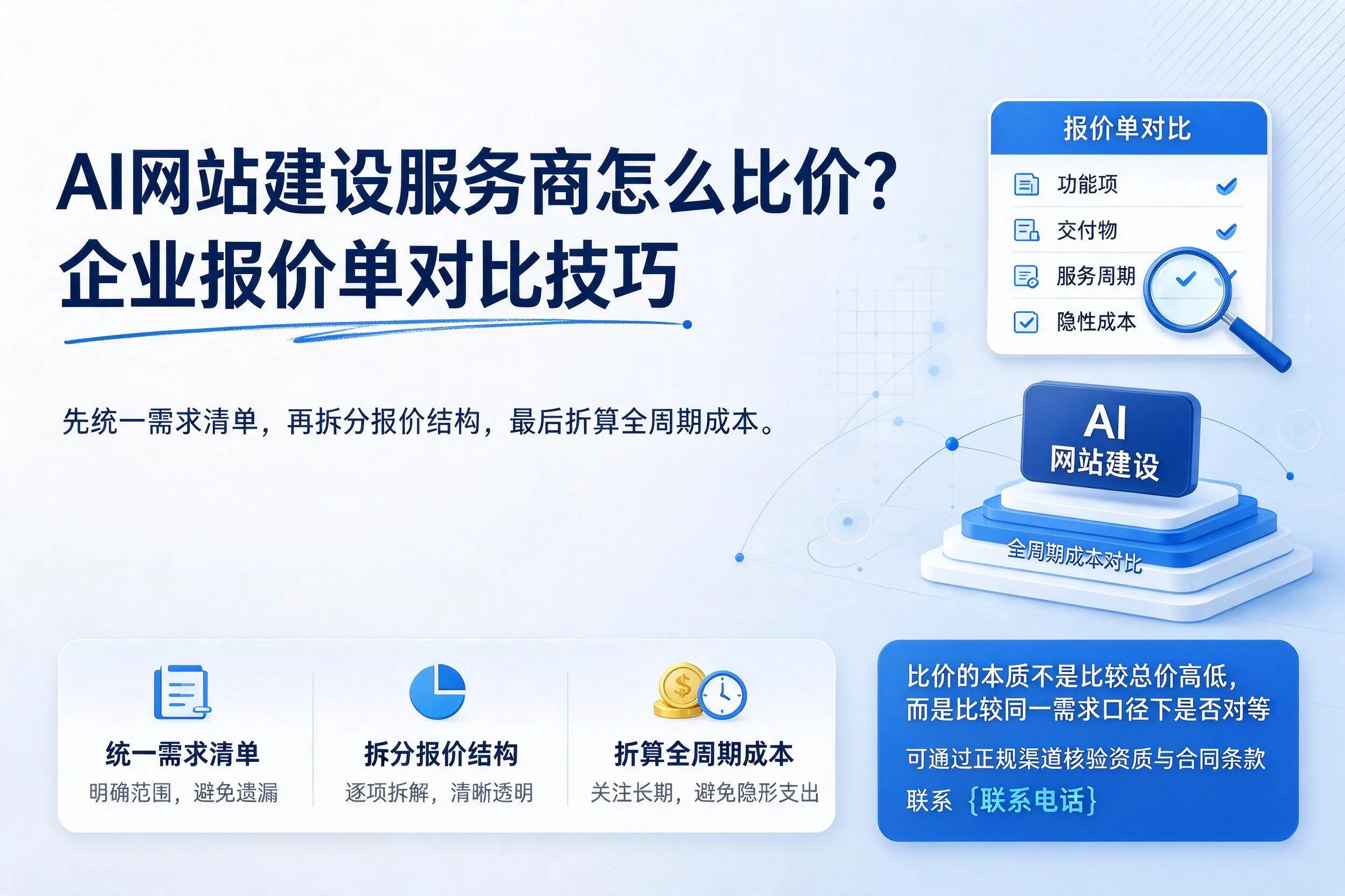 AI网站建设服务商怎么比价？昌都企业报价单对比技巧